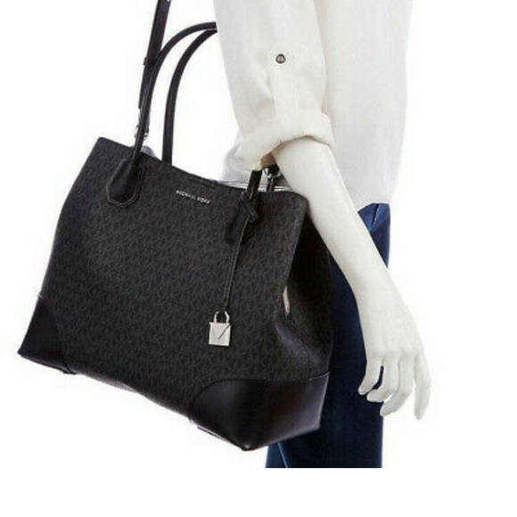 Michael Kors Mercer Gallery Snap Large Black Leather Tote - Picture 4 of 17